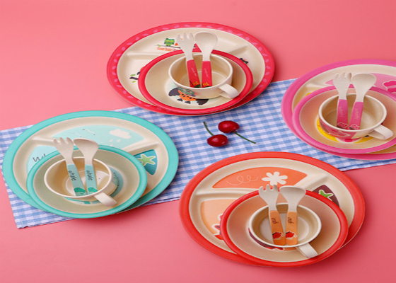Goede prijs. Biodegradable Decal Melamine Bamboo Fiber Baby Tableware Set online